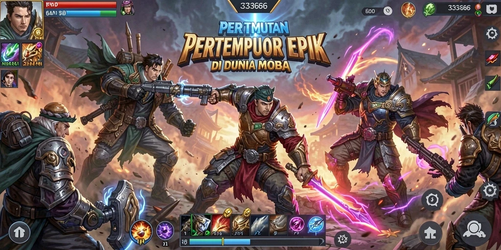 Gameplay MOBA seru di dalam <strong>333666</strong> dengan karakter yang beragam.