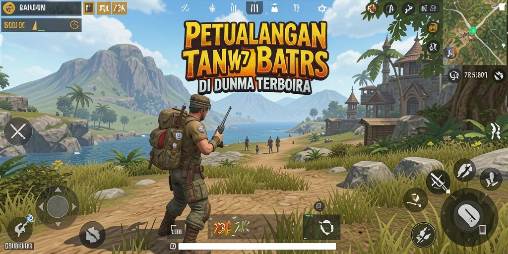 Screenshot gameplay Open World 73K menunjukkan pemandangan menakjubkan dan eksplorasi bebas.