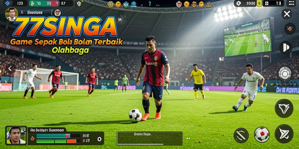 Screenshot gameplay 77SINGA menampilkan aksi sepak bola yang mendebarkan.