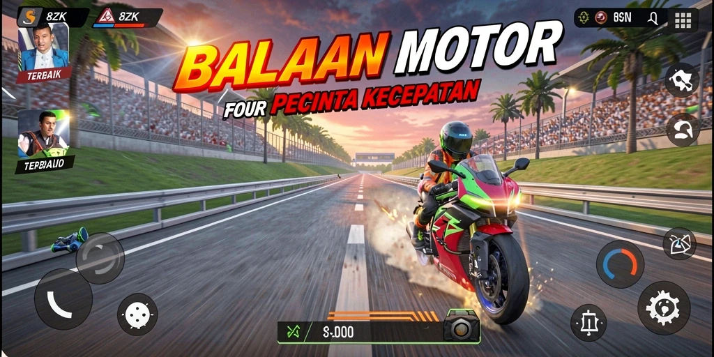 Screenshot gameplay menampilkan balapan motor yang seru dan mendebarkan.