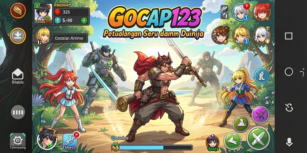 Tangkapan layar gameplay GOCAP123 menampilkan karakter anime yang beraksi.