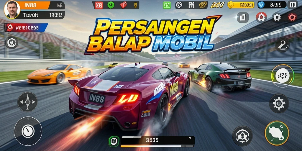 Tampilan menarik dari gameplay balapan mobil di IN88.
