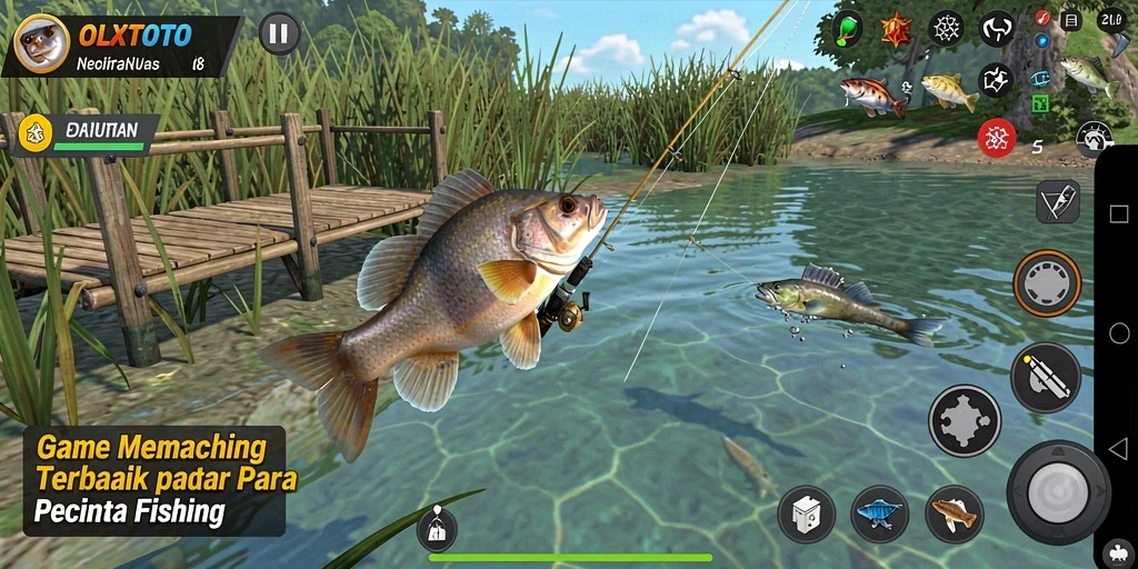 Screenshot gameplay OLXTOTO menampilkan aksi memancing yang seru dan menarik.